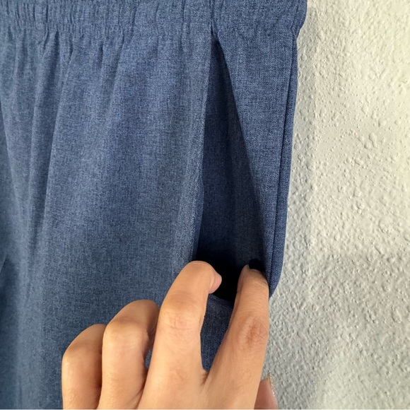 Lightweight blue and blackvery soft feel polyester trousers. W176 - Picture 3 of 9